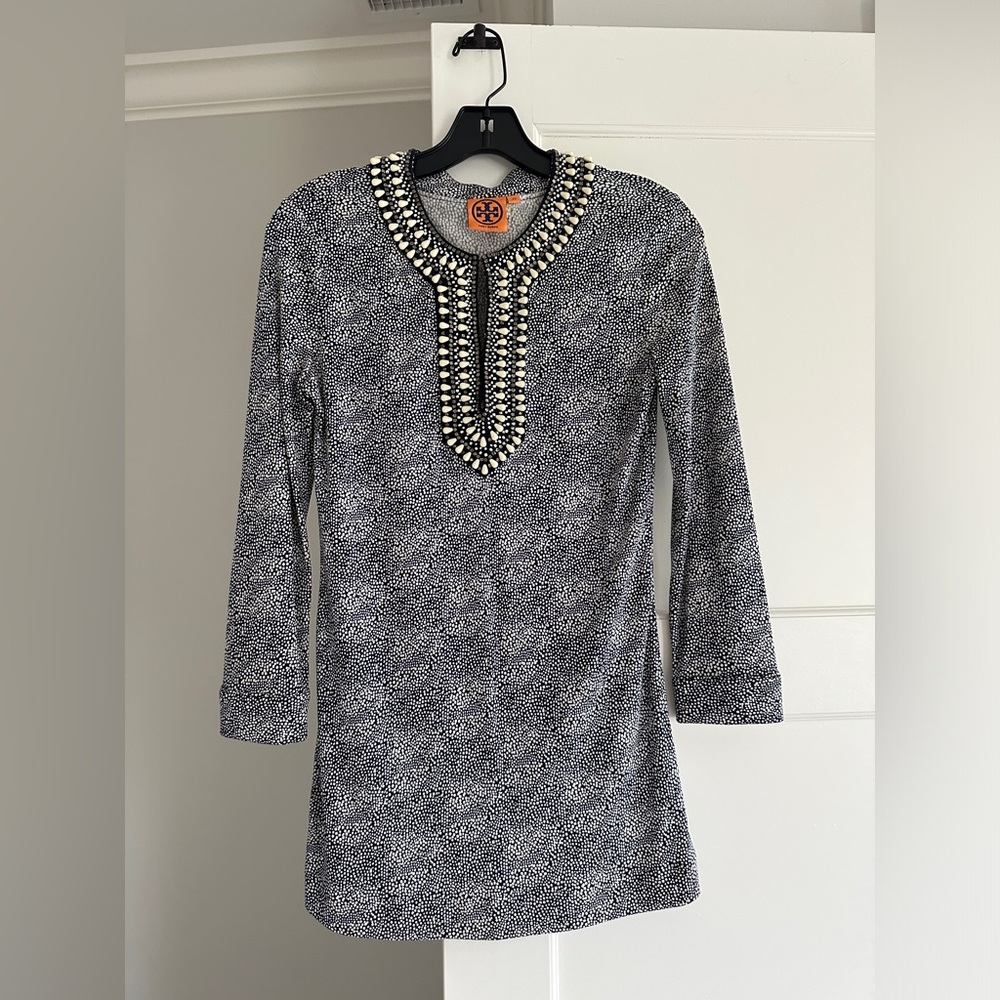 Tory Burch Black and White Beaded Top